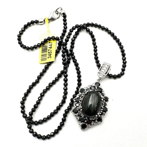 D Joy Black Spinel Chain Multi Gemstone Sterling Silver Pendant Necklace 20 Inch - Picture 1 of 3